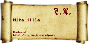 Nika Milla névjegykártya
